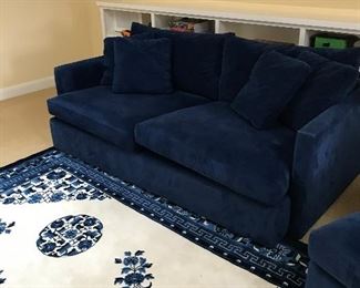 Two cushion sofa - navy and in fabulous condition 82"w x 45"d x  35'h  sold with two person chaise in next photo