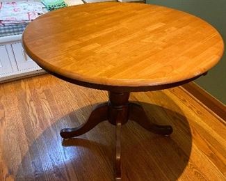 Pedestal table with butcher block top 36 inch diameter by 30 inches high. $140