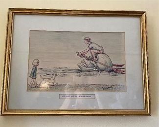 Fred Gywnne original handcoloured illustration priced as a pair in later photo