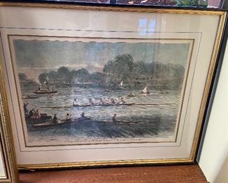 Harvard's Elliott Boat  in a race illustration $180