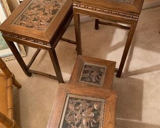Vintage Japanese carved nesting tables. Set 500.00