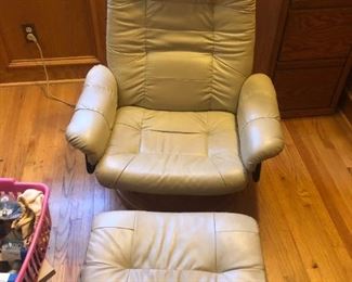 Tan Leather Chair with Ottoman