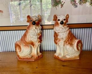 Pair Staffordshire dog with glass eyes                           