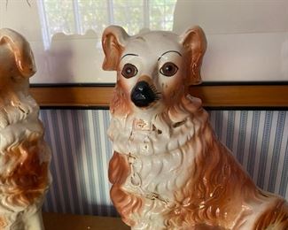 Pair Staffordshire dog with glass eyes                   
