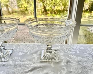 Pair cut glass footed bowls                                                          8"h x 9 1/2" diameter   