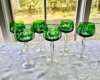 6 Green cut goblets    8"                                                 125.00     