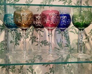 6 Multi-colored cut glass goblets       7 3/4" h         