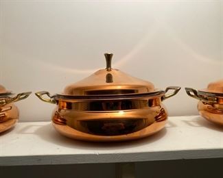 3 Leonard Silver Co. copper casseroles                                               