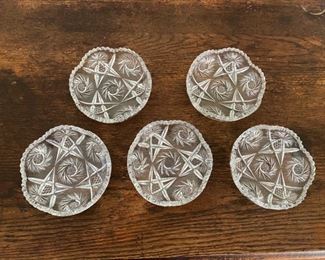 5 cut glass dishes 5 1/4" diameter                          25.00               two small rim chips