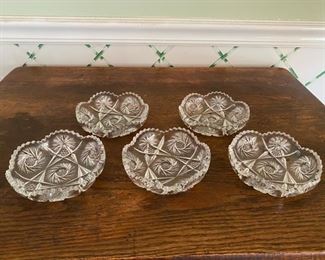 5 cut glass dishes 5 1/4" diameter                          25.00               two small rim chips