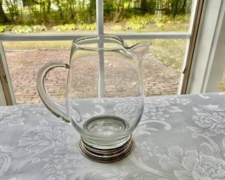 Sterling rimmed glass pitcher     6 1/2"h             