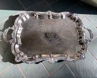 Large silver-plate footed tray                                                      29 1/2" long x 18"w