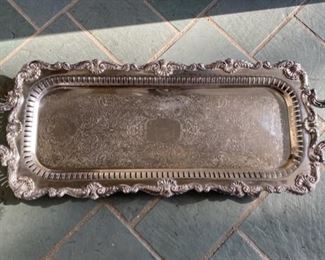   Silver-plate tray                                                                               30" long x 11 1/4" w 