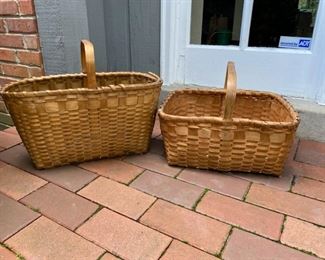 Basket Lot#2     Two vintage splint baskets               85.00   (one as is)         oval: 11"H  (without handle) x 19"L x 9"w                                                       rectangular: 7"h (without handle) x 16 1/2"L x 13"w