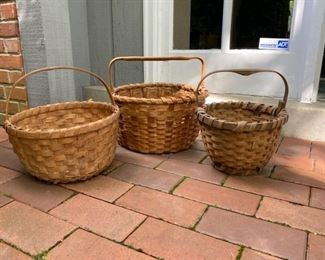 Basket Lot#5: 3 splint Baskets                                  85.00               Largest: 7 1/2"H x 13 1/2 diameter (breaks, see photos)                                   