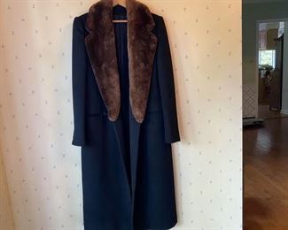 Midnight blue wool coat with beaver collar            95.00       size 10