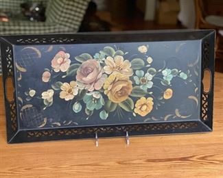 Vintage tole floral tray     24 1/2"L  x 12 1/2"W        45.00