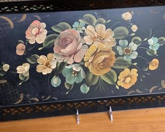 Vintage tole floral tray     24 1/2"L  x 12 1/2"W        45.00