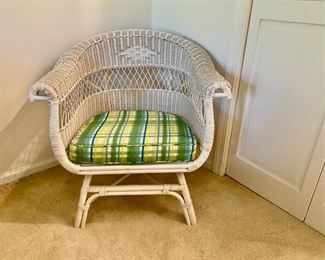 Vintage wicker chair with seersucker cushion         95.00