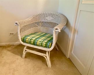 Vintage wicker chair with seersucker cushion         95.00