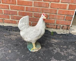 Vintage painted concrete rooster figure                   