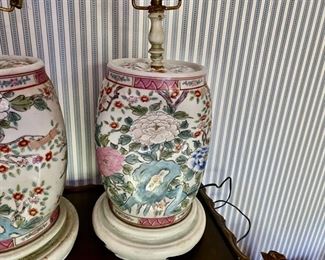 Pair Chinese pillow lamps                                            125.00 pr. need remounting