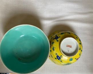 3 yellow Chinese ceramic bowls                            85.00 set                                           2 1/4"h x 4 1/2" diameter