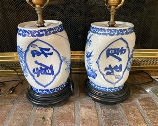 Chinese  ceramic pillow lamps                         125.00 each       base 11"h x  8"w