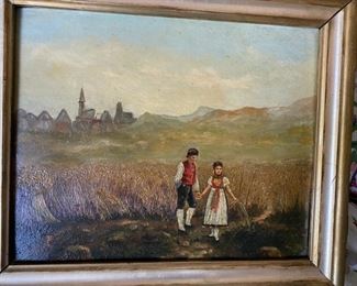 Oil painting couple in landscape                                 145.00                               10 1/2"h x 12 3/4"w