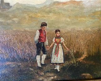 Oil painting couple in landscape                              145.00                                  10 1/2"h x 12 3/4"w
