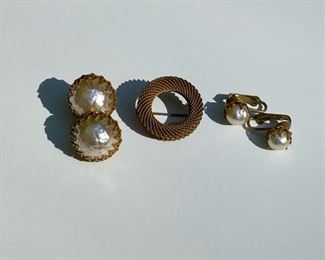Lot of Miriam Haskell: 2 pr. earrings 1 brooch         