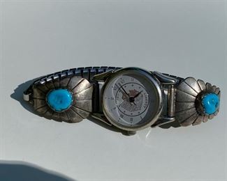 Native American silver & turquoise watchband marked J                                                                                                           45.00  