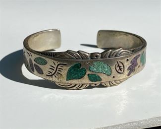 Sterling and inlaid stone bracelet 