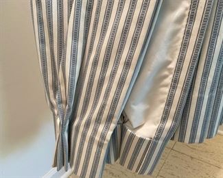 Pair blue stripe drapery panels                                           42"W at pleats 84 1/2"L