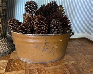Copper bucket O' pine cones                                           75.00     Painted     9"H x 20"L x 12"D