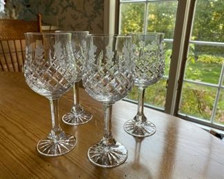 4  8" cut glass wine goblets with flowers                50.00