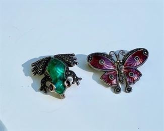 2 Sterling & enamel brooches frog & butterfly         35.00   1" L