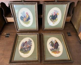 Set of 4 vintage rooster prints                              85.00                10 1/2" h x 8 1/2" w
