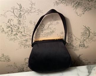 Joseph black and bejeweled gilt metal handbag      30.00                        6 1/2"h x 8 1/2" w  (not including handle)