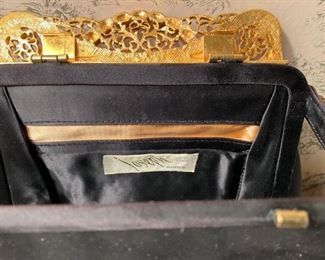 Joseph black and bejeweled gilt metal handbag      30.00                        6 1/2"h x 8 1/2" w  (not including handle)