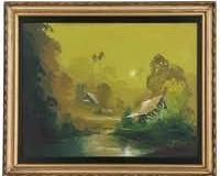 Oil Painting of Tropical Landscape, Mid to Late 20th Century