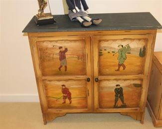 Distressed Golf Themed Cabinet