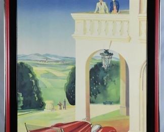 "Play Golf in Czechoslovakia.... Czechoslovak State Railways" Advertisement

Artist: Zdenyk Rykr

"J. Dolezal, Cerveny Kostelec" Printed in Czechoslovakia

Zdenek Rykr (October 26, 1900 – January 15, 1940) was a Czech painter, illustrator, journalist, and theater designer.

This poster is most likely an advertisement for Mariánské Lázne, a spa town in the Karlovy Vary Region of the Czech Republic. The town, surrounded by green mountains, is a mosaic of parks and noble houses.

1990 appraisal report from Edward G. Haddad II Appraisals in Alexandria, VA valued this piece at $2,200
Outside Frame 28.5" X 41"; Visible Art 24" X 37"
