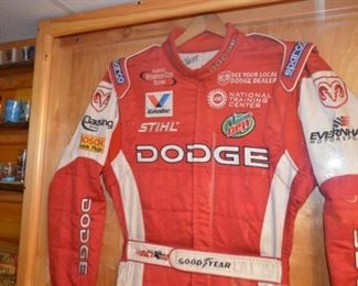 Kasey Kahne's test driving suit (Winston Cup) in display cabinet