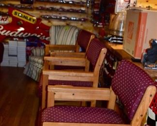 upholstered oak bar chairs with cup holders