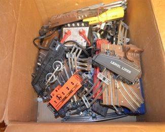 box lot of Lionel trains, track, transformer