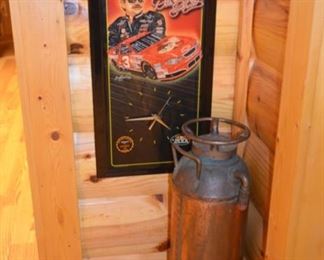 Dale Earnhardt wall plaque & clock; vintage copper & brass fire extinguisher 