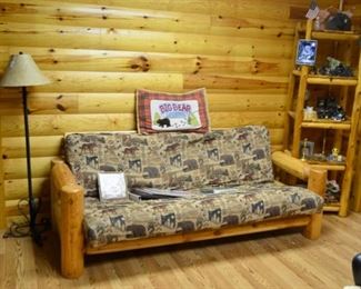 log furniture - futon, shelf & chair