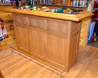 Oak bar with copper & brass foot rail