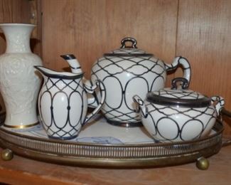 rare Lenox silver over-lay Art Nouveau teapot, cream & sugar